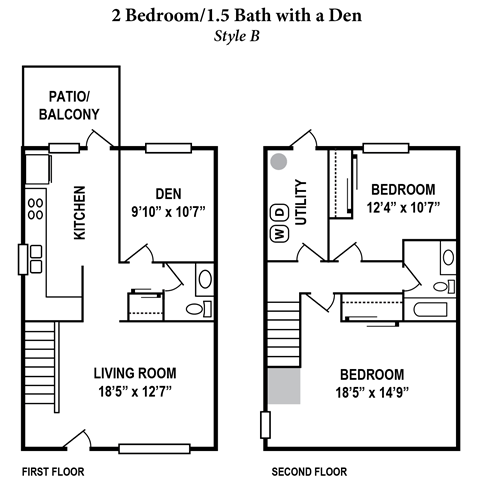 Floor plan for 2 beds, 1.5 baths, 1200 sqft